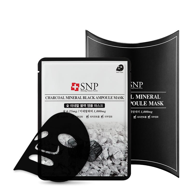 [SNP] CHARCOAL MINERAL BLACK AMPOULE MASK Pack (25ml x 10ea) 韓国化粧品 - コクモト KOCUMOTO
