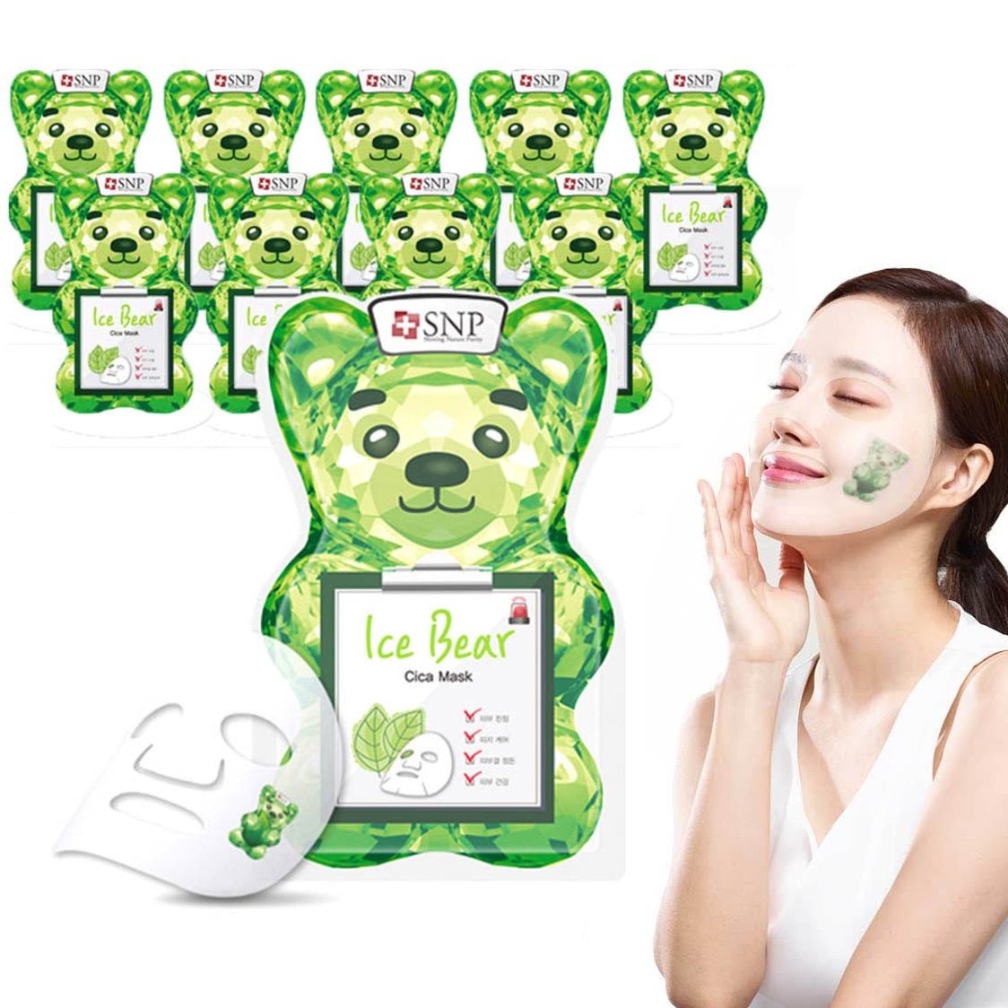 [SNP] Ice Bear Cica Mask Pack (33ml x 10ea) 韓国化粧品 - コクモト KOCUMOTO
