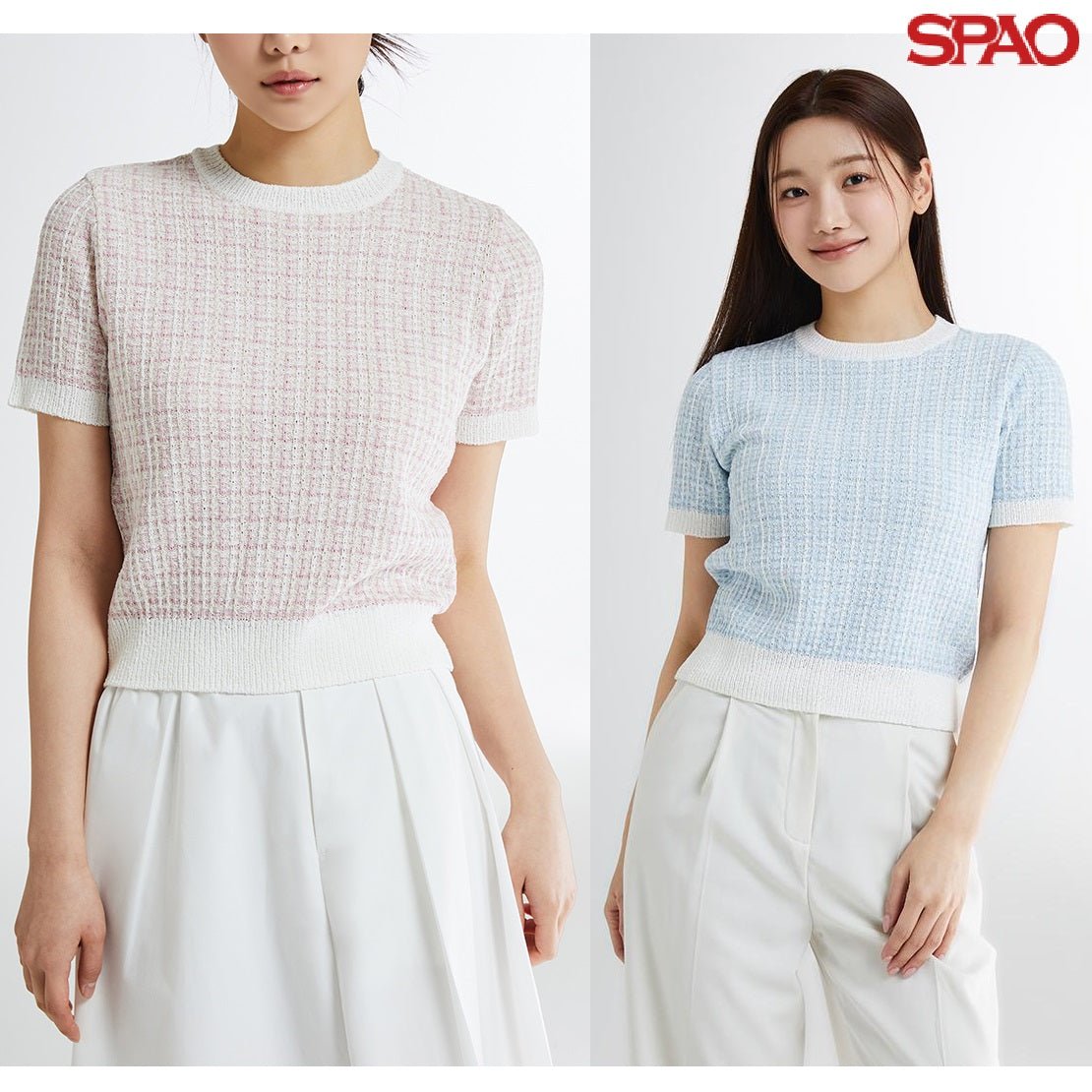 [SPAO] Tweed short sleeve knit 3色 (SPKWE24W08) 新商品 女性服 - コクモト KOCUMOTO