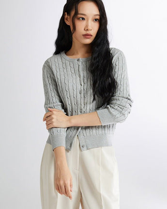 [SPAO][Soft Yarn] Round neck cable cardigan 4色 新商品 韓国人気 女性服 - コクモト KOCUMOTO