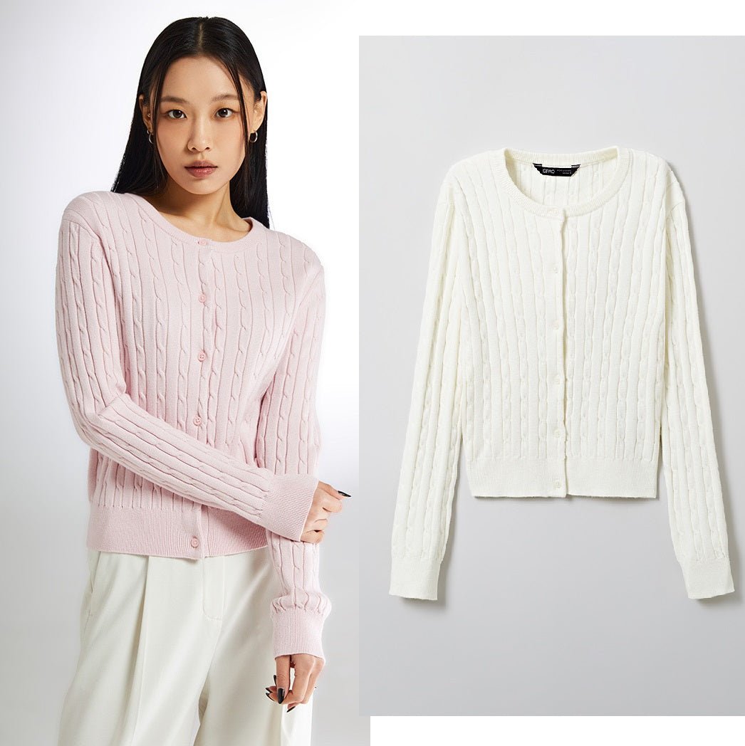 [SPAO][Soft Yarn] Round neck cable cardigan 4色 新商品 韓国人気 女性服 - コクモト KOCUMOTO