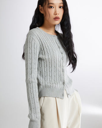 [SPAO][Soft Yarn] Round neck cable cardigan 4色 新商品 韓国人気 女性服 - コクモト KOCUMOTO