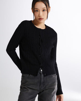 [SPAO][Soft Yarn] Round neck cable cardigan 4色 新商品 韓国人気 女性服 - コクモト KOCUMOTO