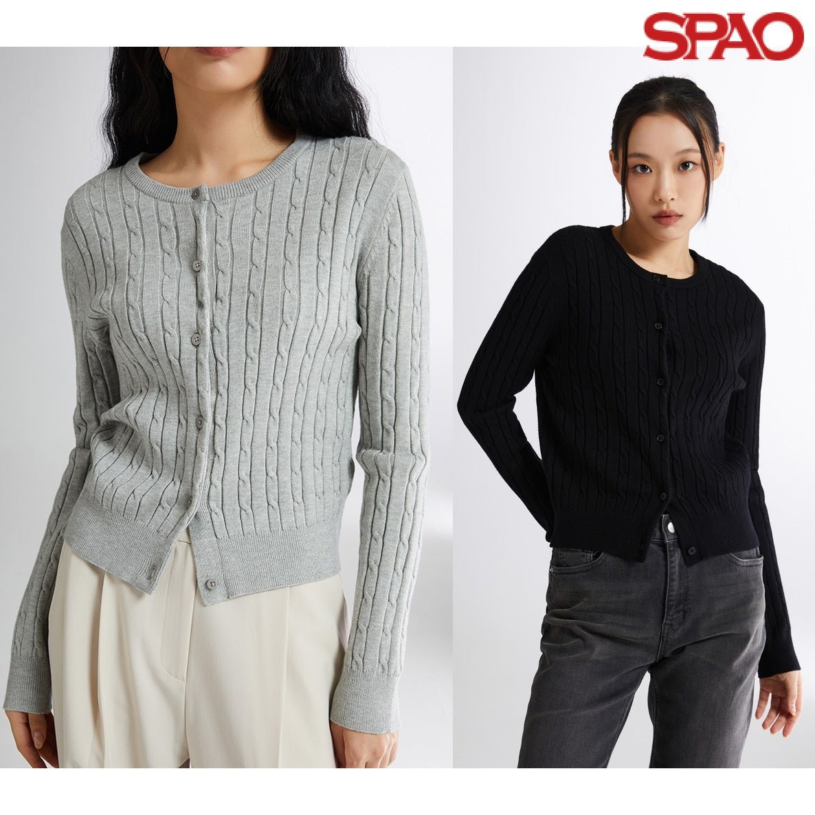 [SPAO][Soft Yarn] Round neck cable cardigan 4色 新商品 韓国人気 女性服 - コクモト KOCUMOTO