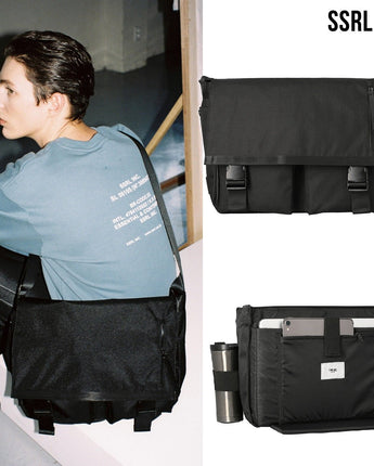 [SSRL] dual pocket messenger bag / black (SMB001-101) 韓国人気 デイリーバッグ - コクモト KOCUMOTO