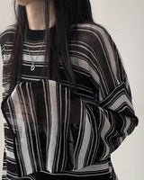 [韓国女性人気ファッション]ストライプオーバーサイズシースルーTシャツ - コクモト KOCUMOTO