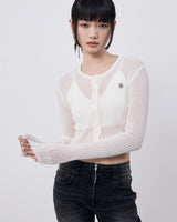 [WOOALONG][aespa Winter 着用] See-through crop knit cardigan - IVORY - コクモト KOCUMOTO