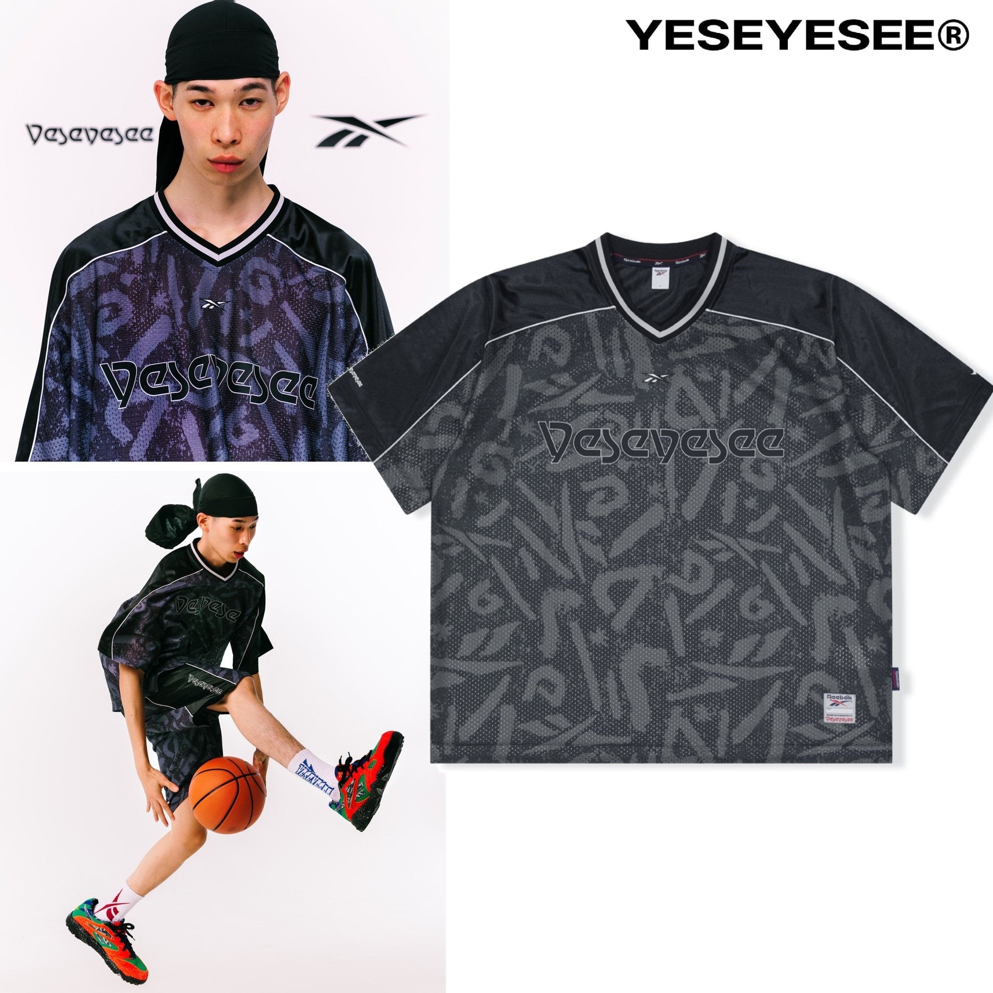 [YESEYESEE] X REEBOK Basketball Mesh Tee_Black ストリートファッション 韓国ファッション - コクモト KOCUMOTO