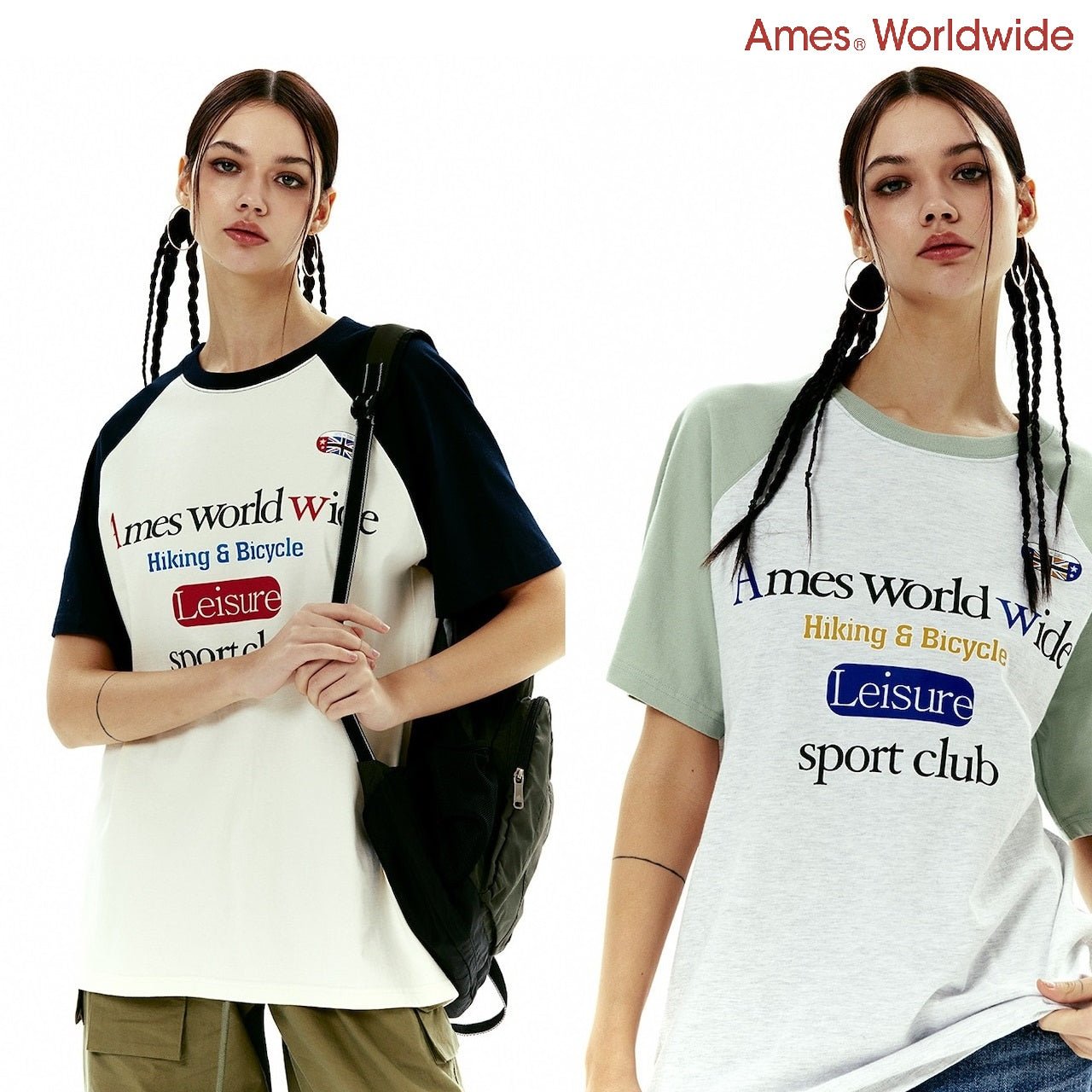 [AMES-WORLDWIDE] 23 S/S 韓国人気 CLASSIC LOGO RAGLAN TEE [2色] 男女共用 韓国人気 韓国ファッション ストリートファッション - コクモト KOCUMOTO