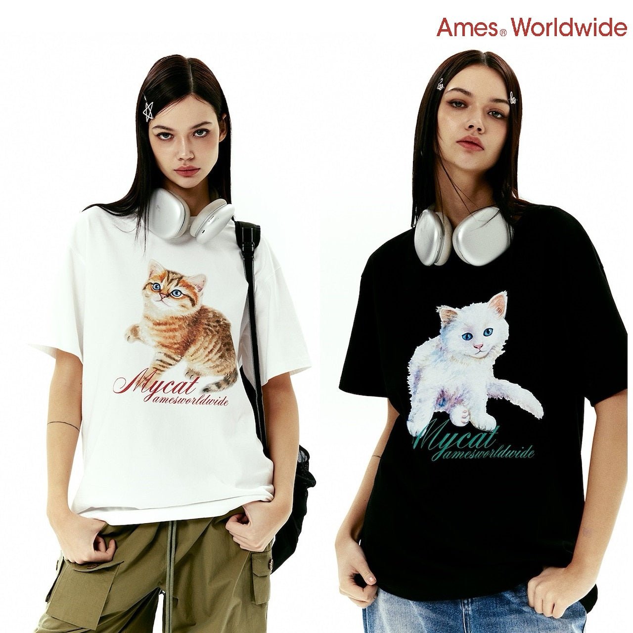 [AMES-WORLDWIDE] 23 S/S 韓国人気 MY CAT TEE [2色] 男女共用 韓国人気 韓国ファッション ストリートファッション - コクモト KOCUMOTO