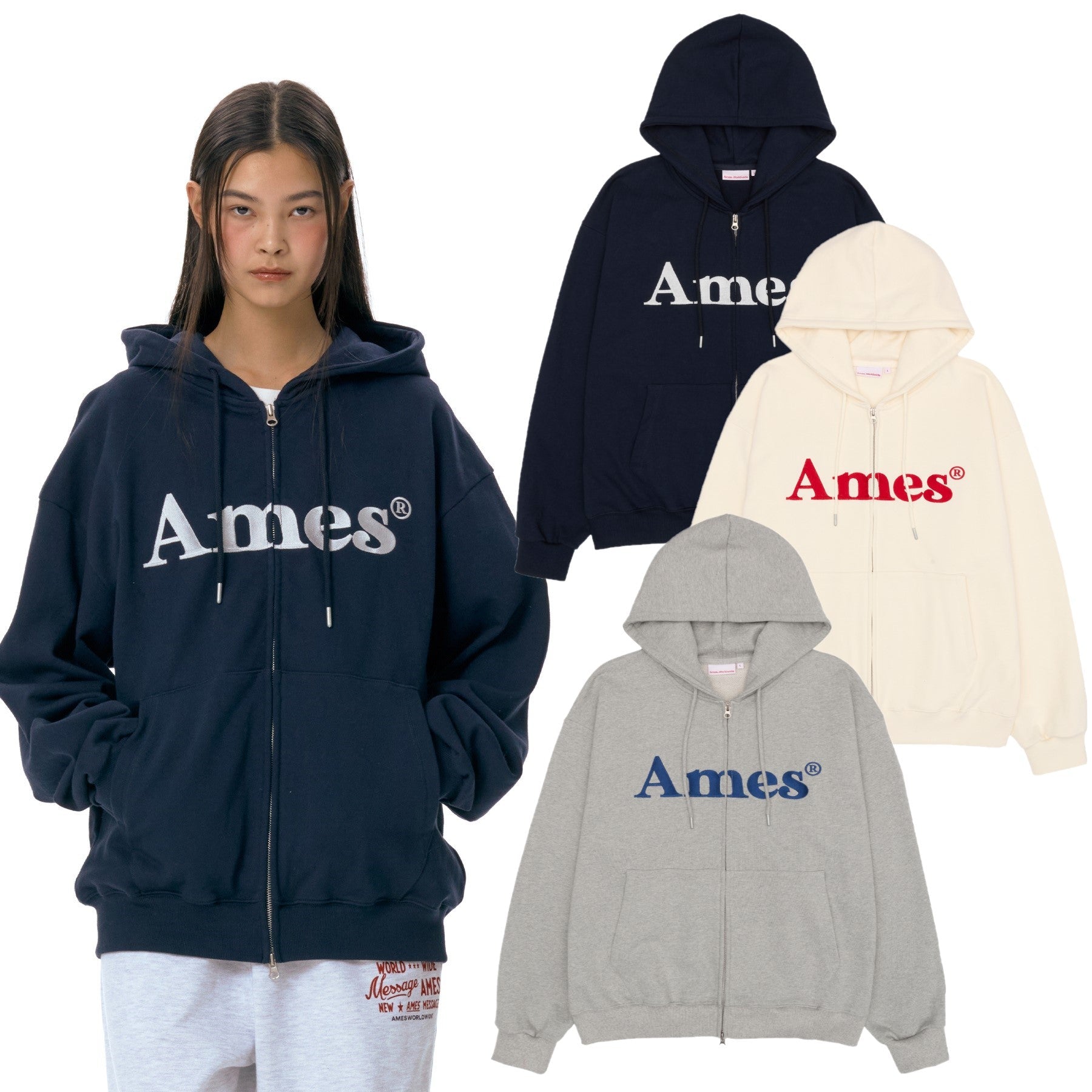 [AMES-WORLDWIDE] [韓国ベスト] BASIC LOGO HOODIE ZIP UP 3色 - コクモト KOCUMOTO