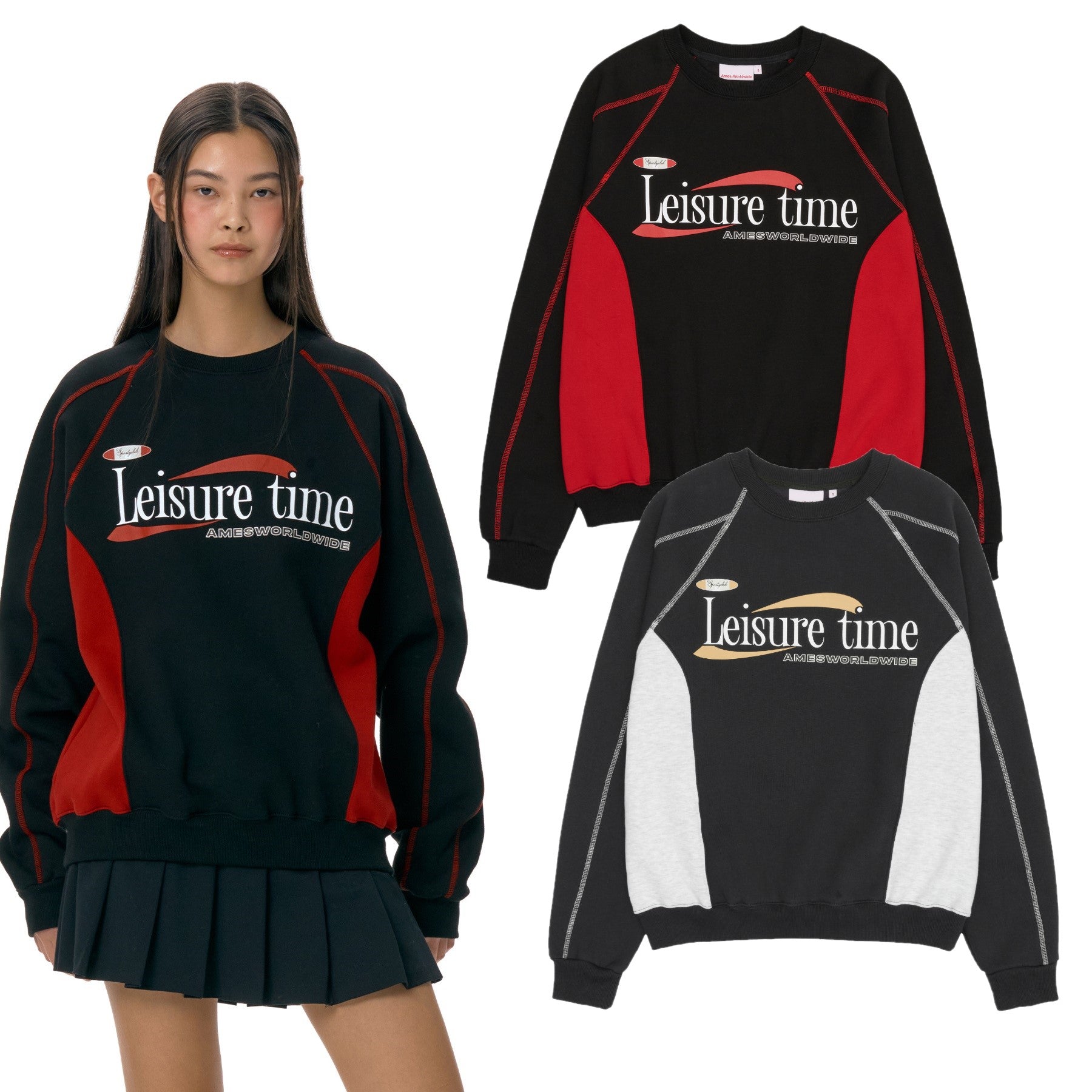 [AMES-WORLDWIDE] [韓国ベスト] LEISURE TIME LOGO SWEATSHIRT [2色] - コクモト KOCUMOTO