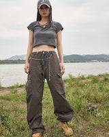 [as on] TAUNTON STRING CARGO PANTS 3色 新商品 男女共用 韓国ファッション 韓国人気 大学生 ストリートファッション 贈り物 - コクモト KOCUMOTO