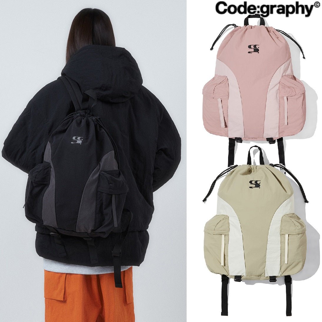 [CODE GRAPHY] WAVE logo Nylon Casual Backpack 3色 新商品 新学期 ストリートファッション - コクモト KOCUMOTO