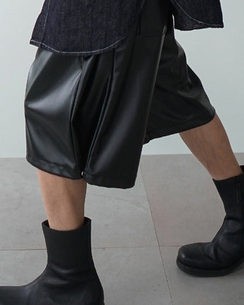 [COLN] 2022 S/S F-leather produce snap bermuda pants - コクモト KOCUMOTO