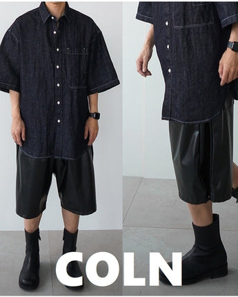 [COLN] 2022 S/S F-leather produce snap bermuda pants - コクモト KOCUMOTO