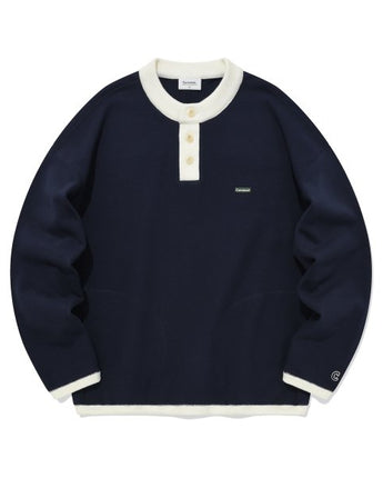 [COVERNAT] HENLEY NECK STRING SWEATSHIRT 2色 韓国ファッション カップルアイテム - コクモト KOCUMOTO