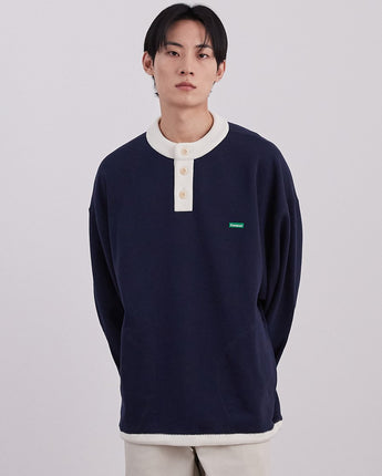 [COVERNAT] HENLEY NECK STRING SWEATSHIRT 2色 韓国ファッション カップルアイテム - コクモト KOCUMOTO