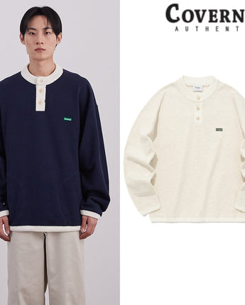 [COVERNAT] HENLEY NECK STRING SWEATSHIRT 2色 韓国ファッション カップルアイテム - コクモト KOCUMOTO