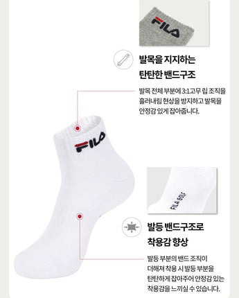 [FILA] Signature ankle socks 3色 [5PACK] 韓国人気 男女共用 ファッションソックス セット商品 贈り物 学生ソックス ソックスセット ギフトセット - コクモト KOCUMOTO