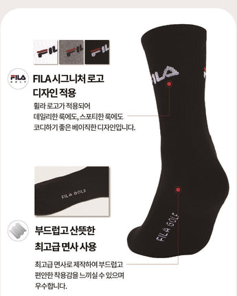 [FILA] Signature Double Cushion Crew Socks 3色 [5PACK] 韓国人気 男女共用 ファッションソックス セット商品 贈り物 学生ソックス ソックスセット ギフトセット - コクモト KOCUMOTO