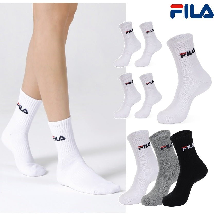 [FILA] Signature Double Cushion Mid Socks 3色 [5PACK] 韓国人気 男女共用 ファッションソックス セット商品 贈り物 学生ソックス ソックスセット ギフトセット - コクモト KOCUMOTO
