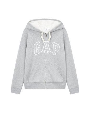 [GAP] [2023 FW][Women] LOGO PATCH SHERPA HOOD ZIP-UP_ MELANGE GRAY (5123327008081) (XS-L) - コクモト KOCUMOTO