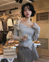 [glowny] ISA ASYMMETRICAL KNIT TOP (GRAY) - コクモト KOCUMOTO