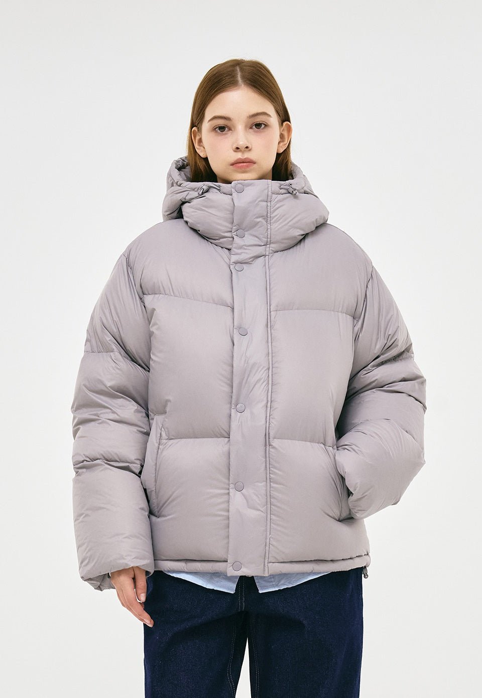 [GROOVE RHYME] 23F/W QUILTED HOOD SHORT DOWN PADDING (LIGHT GREY) - コクモト KOCUMOTO