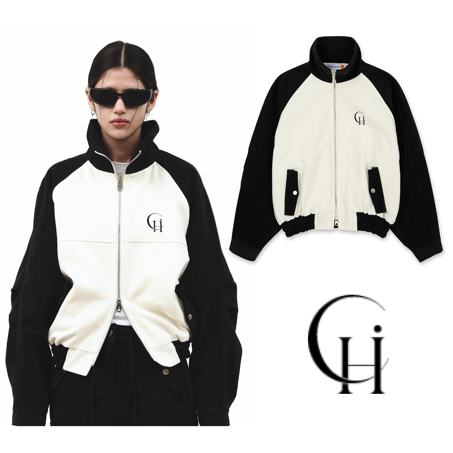 [highkey club] CONTRAST ZIP UP JUMPER .Black [最終在庫] - コクモト KOCUMOTO