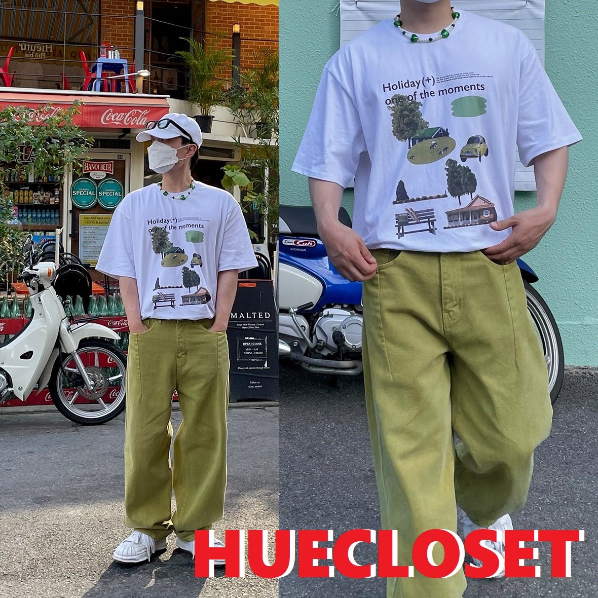 [HUECLOSET] 2022 S/S ダイイングダーツデニムパンツ (olive) - コクモト KOCUMOTO