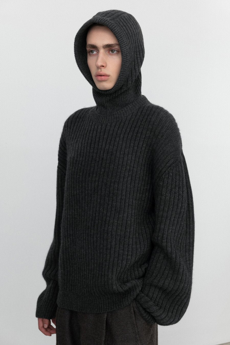 [IN SILENCE] ITALIAN Wool Ribbed Crew Neck Knit (DARK TAUPE) - コクモト KOCUMOTO