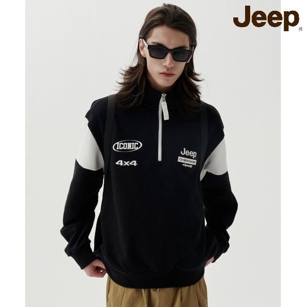 [JEEP] CHEROKEE Racing Color Scheme Half-Neck Sweatshirt _ BLACK (JP5TSU837BK) 韓国ファッション カップルアイテム - コクモト KOCUMOTO