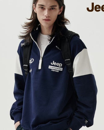 [JEEP] CHEROKEE Racing Color Scheme Half-Neck Sweatshirt _ NAVY (JO5TSU837NA) 韓国ファッション カップルアイテム - コクモト KOCUMOTO