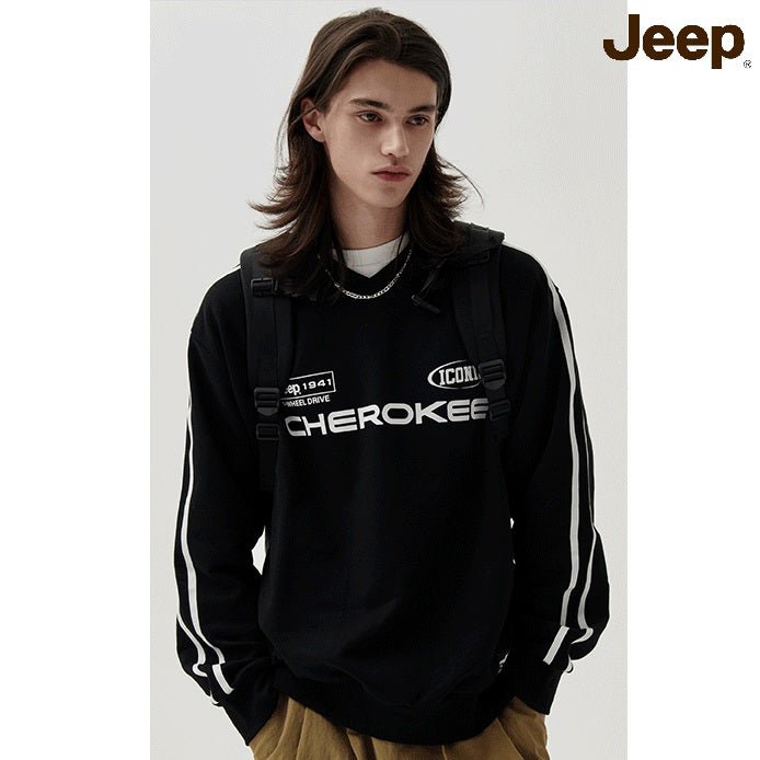 [JEEP] CHEROKEE Racing V-neck Sweatshirt _ BLACK (JO5TSU827BK) 韓国ファッション カップルアイテム - コクモト KOCUMOTO