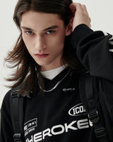 [JEEP] CHEROKEE Racing V-neck Sweatshirt _ BLACK (JO5TSU827BK) 韓国ファッション カップルアイテム - コクモト KOCUMOTO