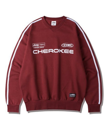 [JEEP] CHEROKEE Racing V-neck Sweatshirt _ BURGUNDY (JP5TSU827BG) 韓国ファッション カップルアイテム - コクモト KOCUMOTO