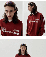 [JEEP] CHEROKEE Racing V-neck Sweatshirt _ BURGUNDY (JP5TSU827BG) 韓国ファッション カップルアイテム - コクモト KOCUMOTO