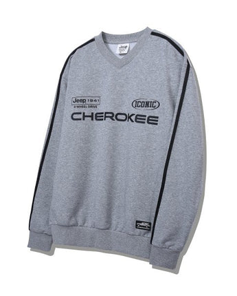 [JEEP] CHEROKEE Racing V-neck Sweatshirt _ M.GRAY (JO5TSU827MG) 韓国ファッション カップルアイテム - コクモト KOCUMOTO