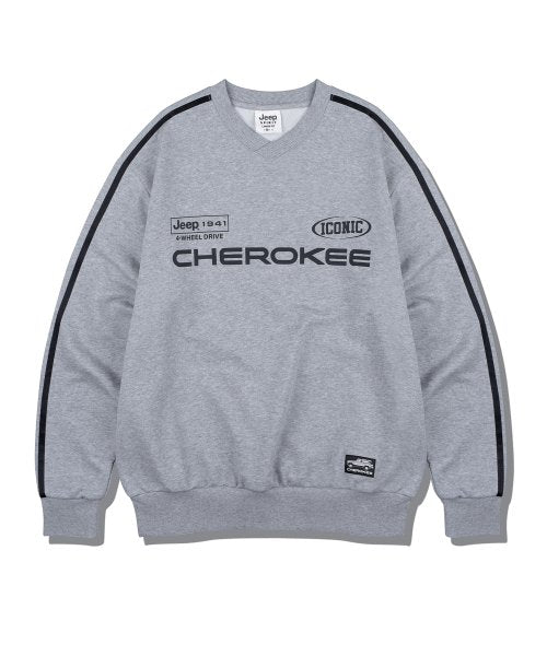 [JEEP] CHEROKEE Racing V-neck Sweatshirt _ M.GRAY (JO5TSU827MG) 韓国ファッション カップルアイテム - コクモト KOCUMOTO