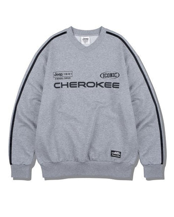 [JEEP] CHEROKEE Racing V-neck Sweatshirt _ M.GRAY (JO5TSU827MG) 韓国ファッション カップルアイテム - コクモト KOCUMOTO