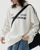 [JEEP] CHEROKEE Racing V-neck Sweatshirt _ WHITE (JO5TSU827WH) 韓国ファッション カップルアイテム - コクモト KOCUMOTO