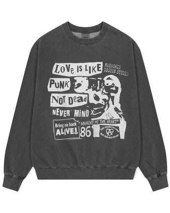 [MAHAGRID] 23F/W LOVE PUNK PIGMENT SWEATSHIRT CHARCOAL - コクモト KOCUMOTO