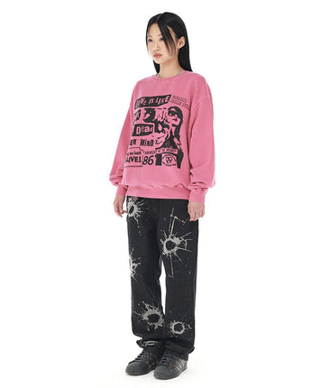 [MAHAGRID] [SEVENTEEN MINGYU着用] 23F/W LOVE PUNK PIGMENT SWEATSHIRT PINK - コクモト KOCUMOTO