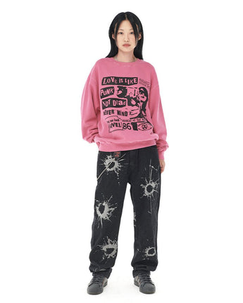 [MAHAGRID] [SEVENTEEN MINGYU着用] 23F/W LOVE PUNK PIGMENT SWEATSHIRT PINK - コクモト KOCUMOTO