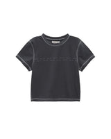 [MATIN KIM] 23 F/W DOUBLE LINE LOGO STITCH CROP TOP IN CHARCOAL - コクモト KOCUMOTO