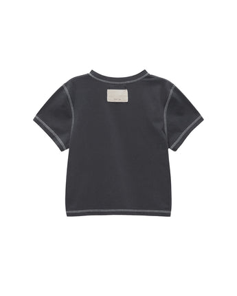 [MATIN KIM] 23 F/W DOUBLE LINE LOGO STITCH CROP TOP IN CHARCOAL - コクモト KOCUMOTO