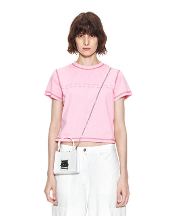 [MATIN KIM] 23 F/W DOUBLE LINE LOGO STITCH CROP TOP IN PINK - コクモト KOCUMOTO