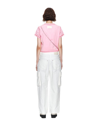 [MATIN KIM] 23 F/W DOUBLE LINE LOGO STITCH CROP TOP IN PINK - コクモト KOCUMOTO