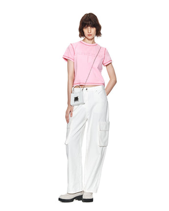 [MATIN KIM] 23 F/W DOUBLE LINE LOGO STITCH CROP TOP IN PINK - コクモト KOCUMOTO